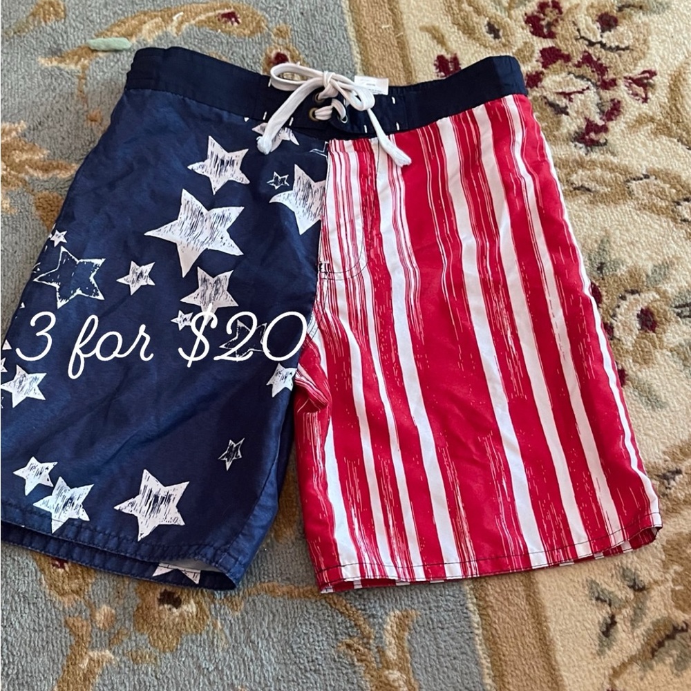 USA Stars and stripes American Flag swim trunks boys 6 - 7 3itemsfor$20